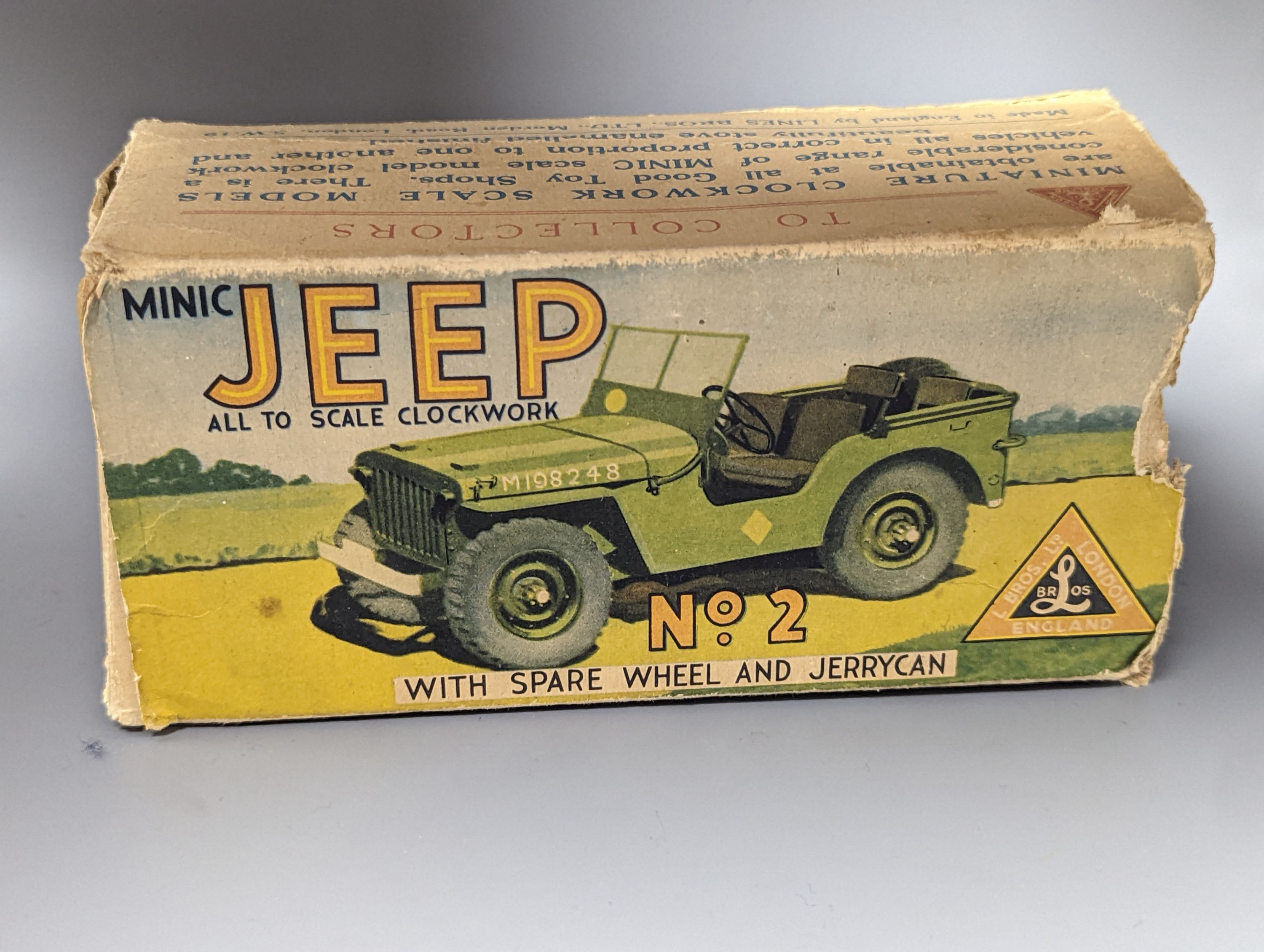 A Tri-Ang Minic Jeep No. 2, in original box, 15cm. long